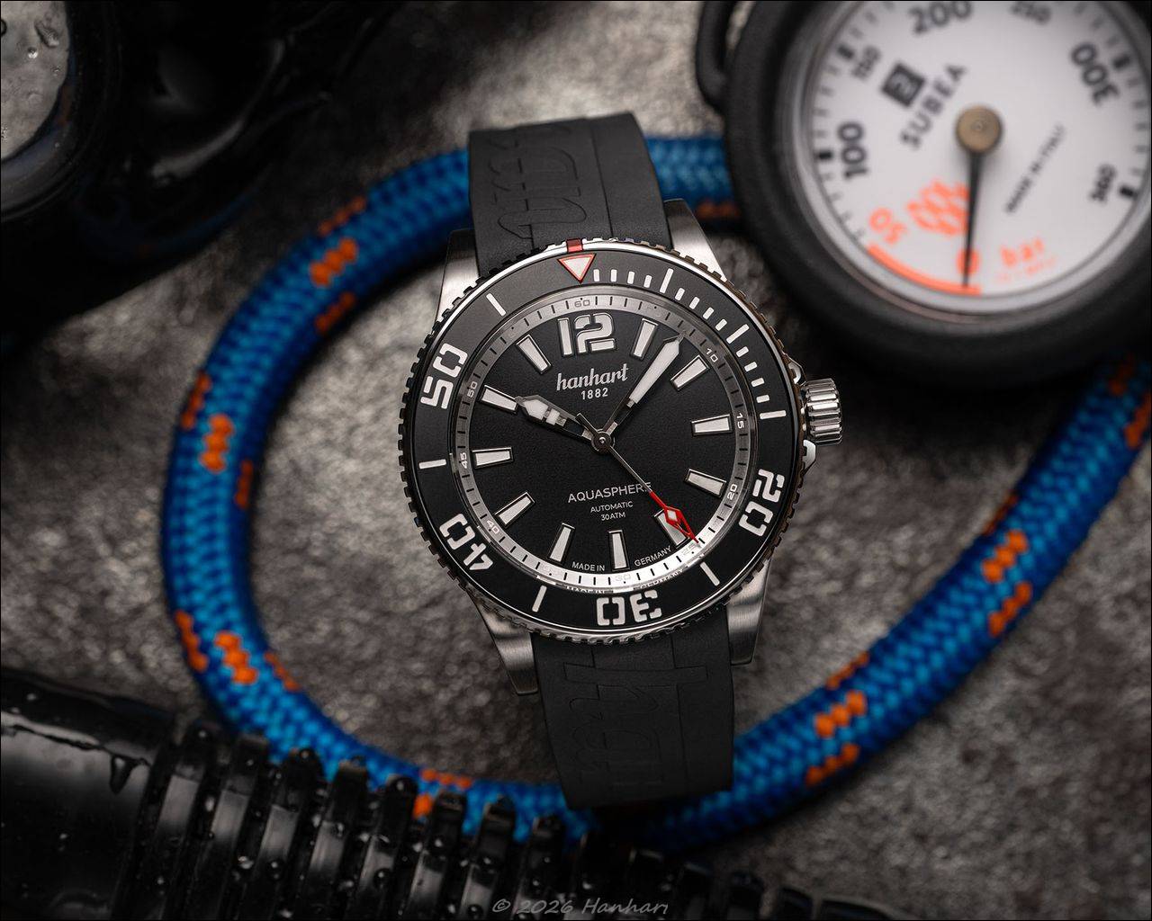 Hanhart AQUASPHERE Matte Black 42 mm – Die mattschwarze Profi-Taucheruhr