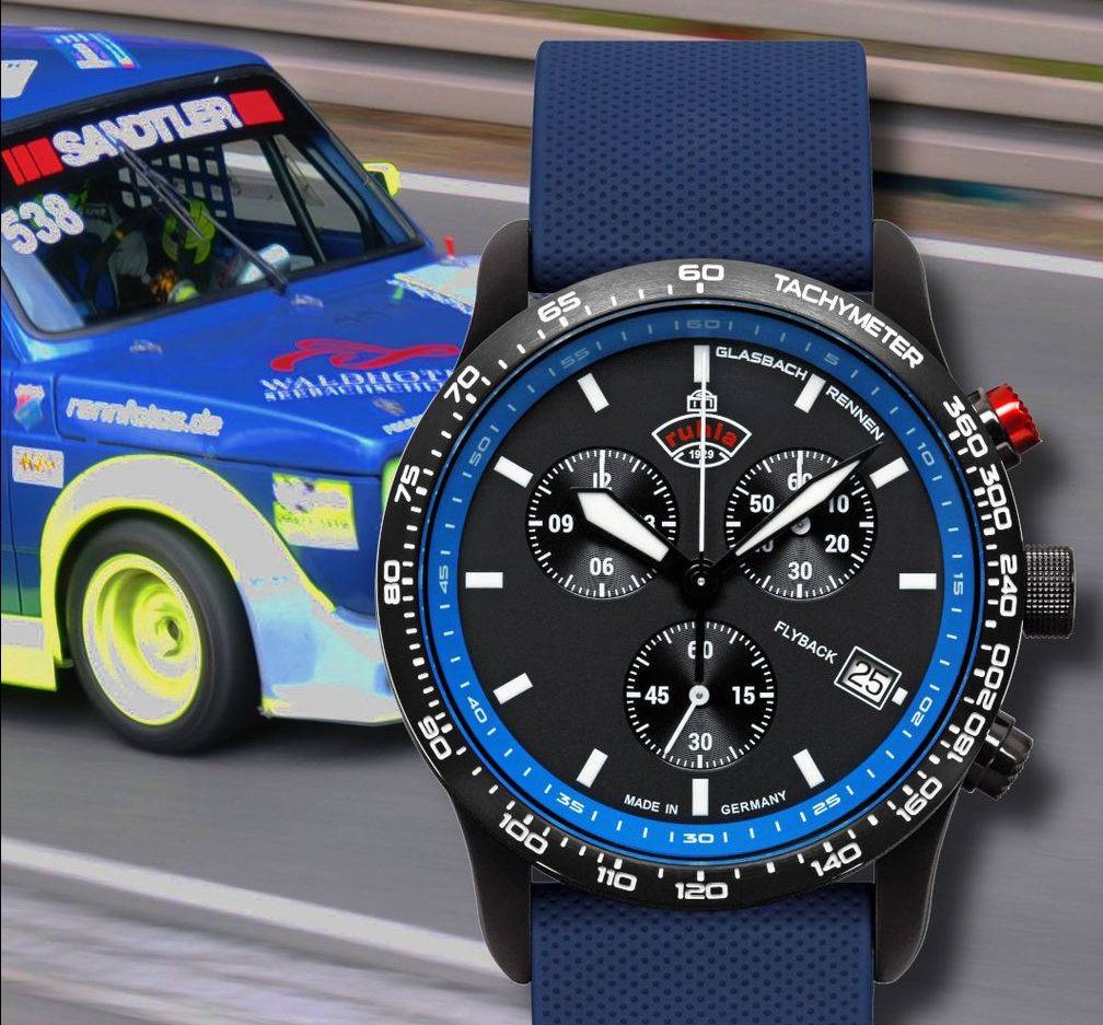Klaus Ludwig trägt den Ruhla Glasbach Cup Flyback Chronographen